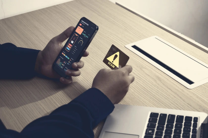 Man entering credit card information on a laptop for online shopping.